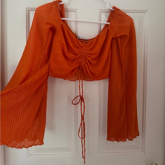 Zara Orange Ruffled Pleated Top - Picture 7 of 13